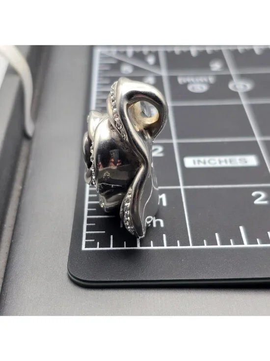 VTG Sterling Silver Electroform Rose Puffy Pendant 1.5" Rhinestones Signed - Picture 9 of 10